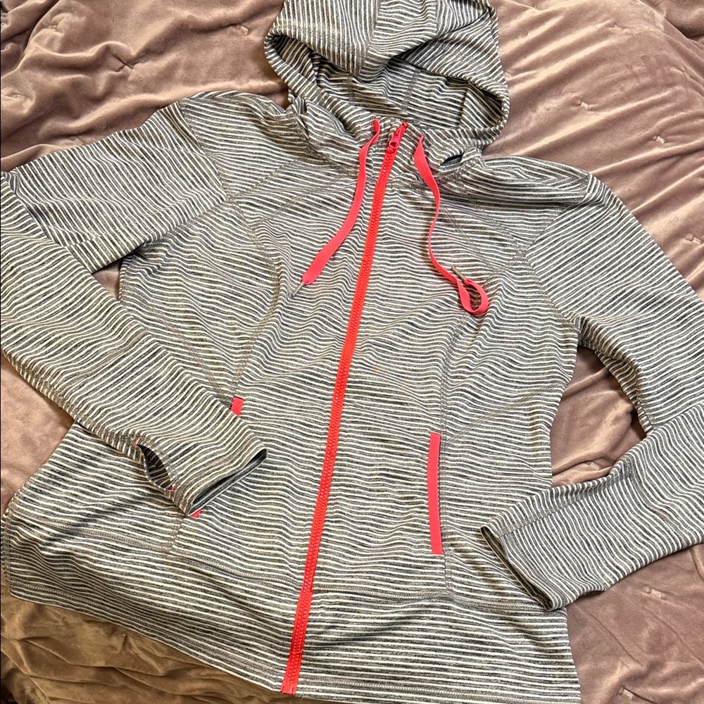 Lukka Gray and White Striped Utility Jacket with Neon Pink Accents